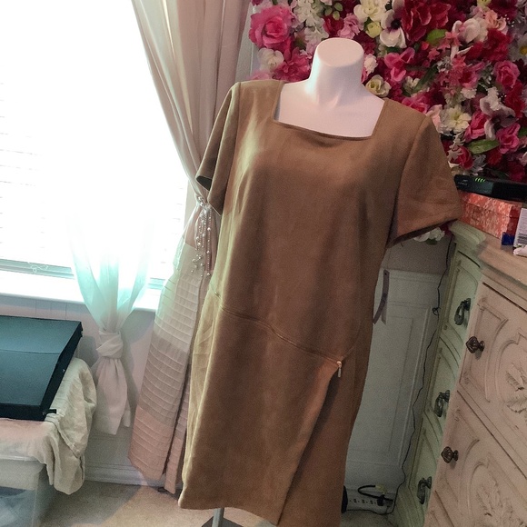 Calvin Klein plus size 20 dress brown faux suede - Picture 1 of 4